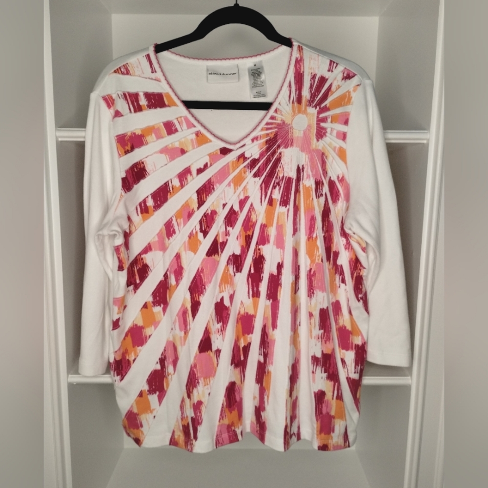 V-neck Top Medium Sunburst Alfred Dunner Cotton Poly